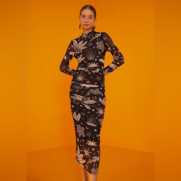 FARM Rio Dresses & Skirts - Farm Rio Cerrado Sky Mesh Tulle Midi Dress, Black, size S